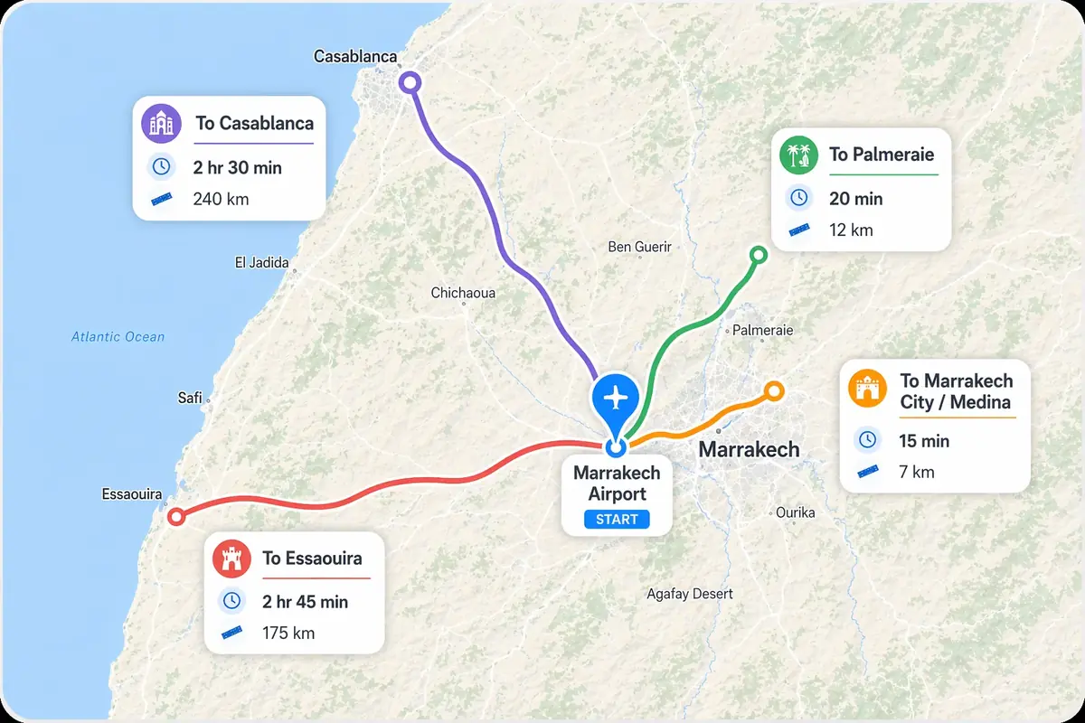 Itinéraires depuis l'aéroport de Marrakech