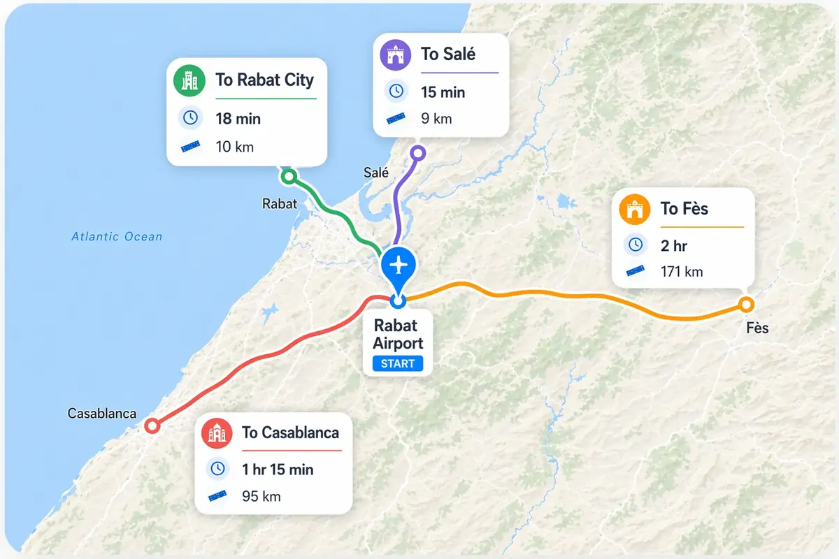 Itinéraires depuis l'aéroport de Rabat