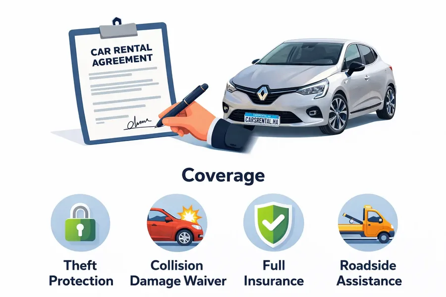 Contrato de alquiler y explicación del seguro antes de la recogida en Marruecos